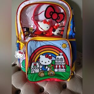 Hello Kitty Girls 4 Piece Backpack Set, 17" Lunch Box, Headphones, Key Chain